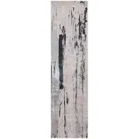 Runner Rug with Marble Effect - Silver, Polyester