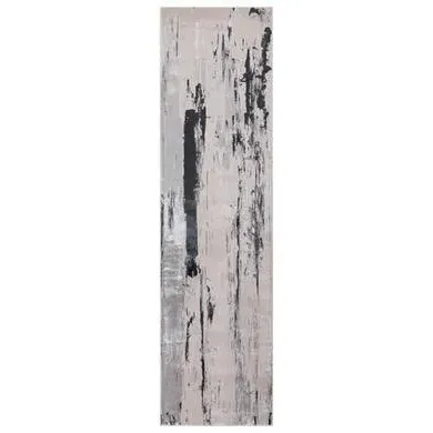Runner Rug with Marble Effect - Silver, Polyester