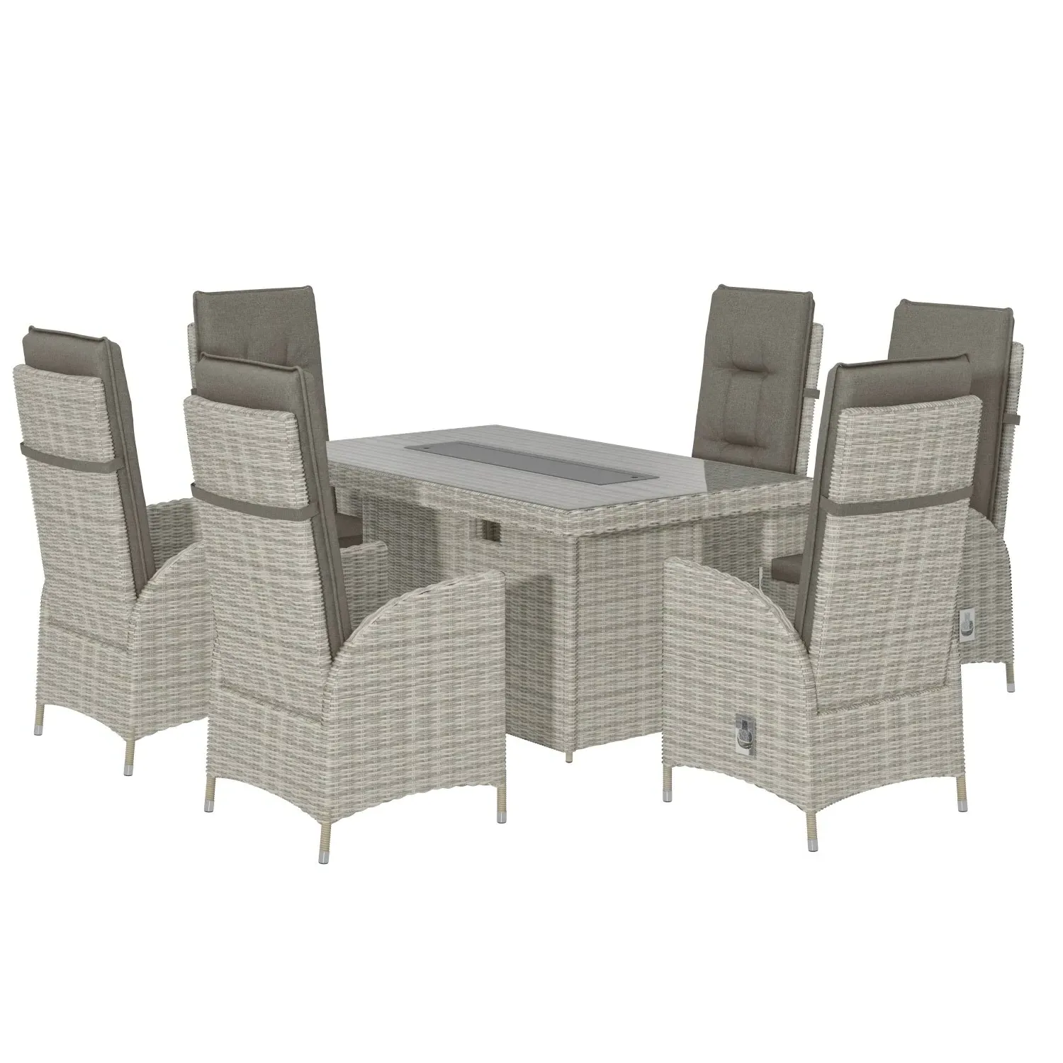 6-Seater Dining Set with Fire Pit - Grey, Rattan
