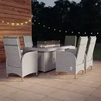 6-Seater Dining Set with Fire Pit - Grey, Rattan