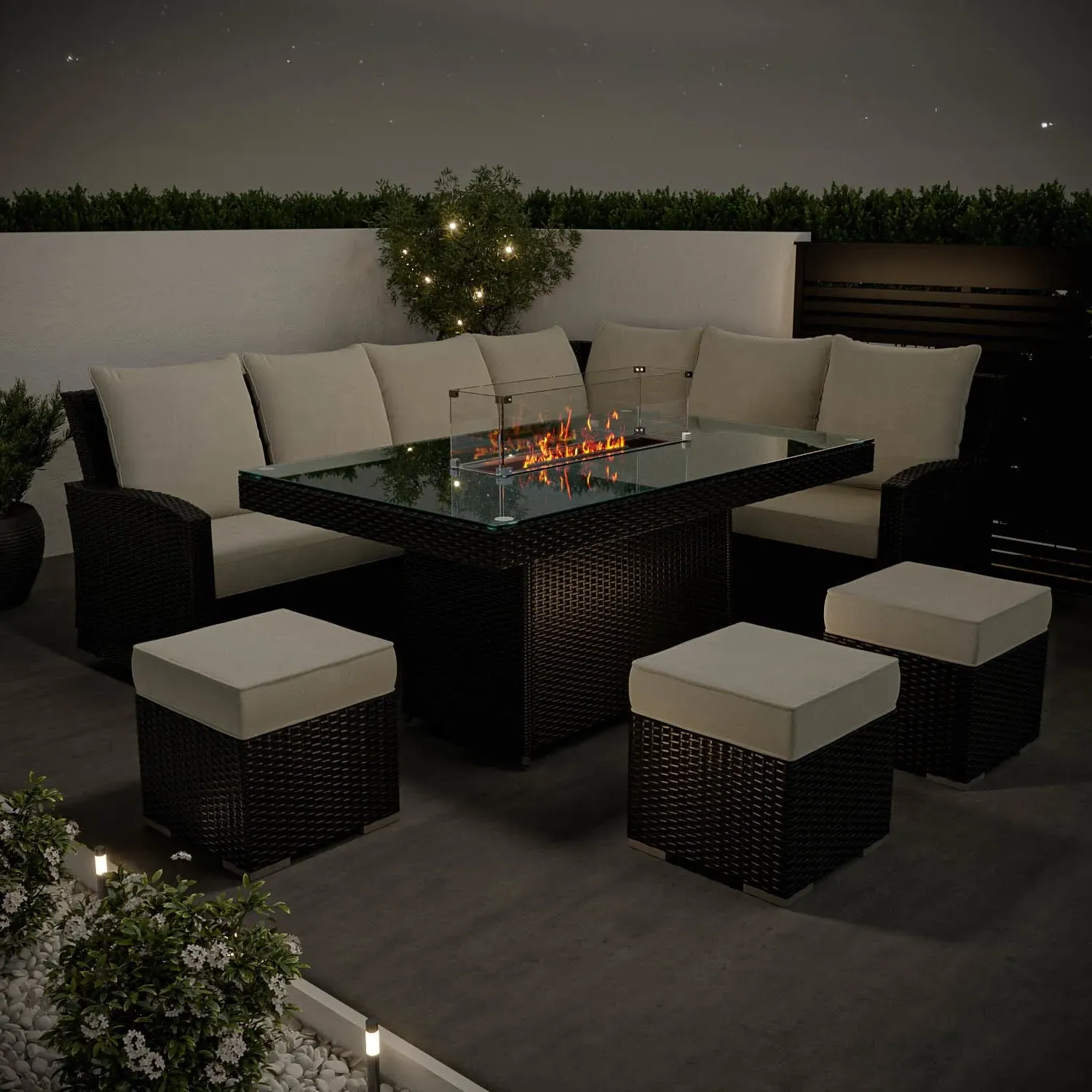 8-Seater Corner Dining Set with Firepit - Black