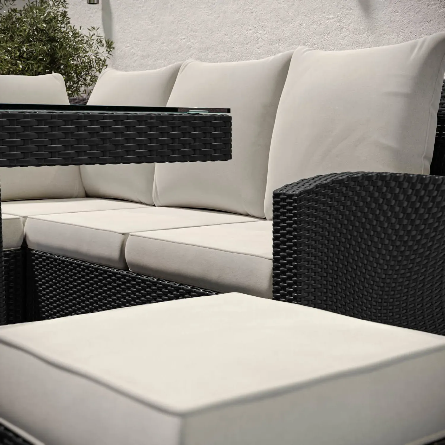 8-Seater Corner Dining Set with Firepit - Black