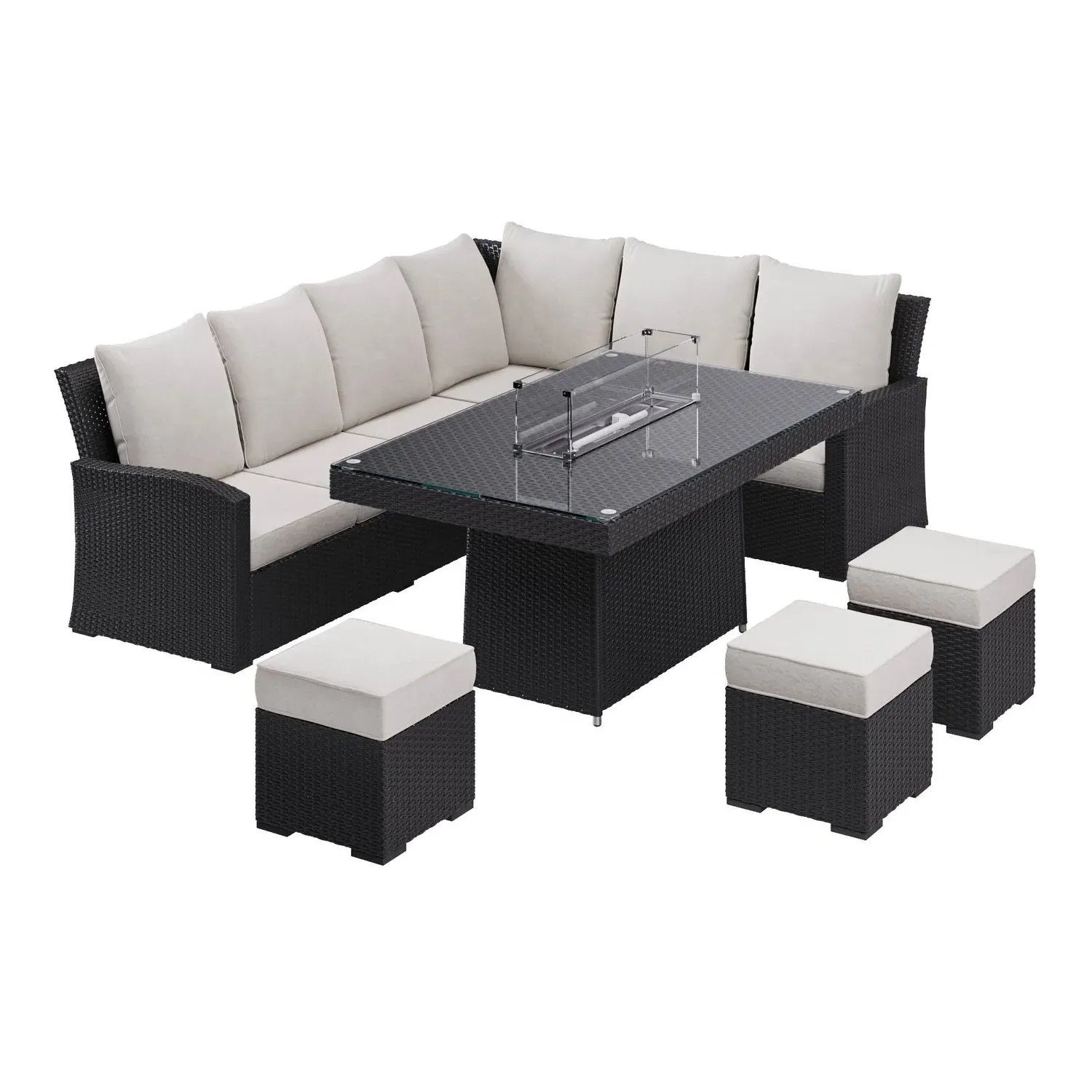 8-Seater Corner Dining Set with Firepit - Black