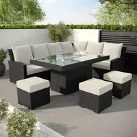 8-Seater Corner Dining Set with Firepit - Black