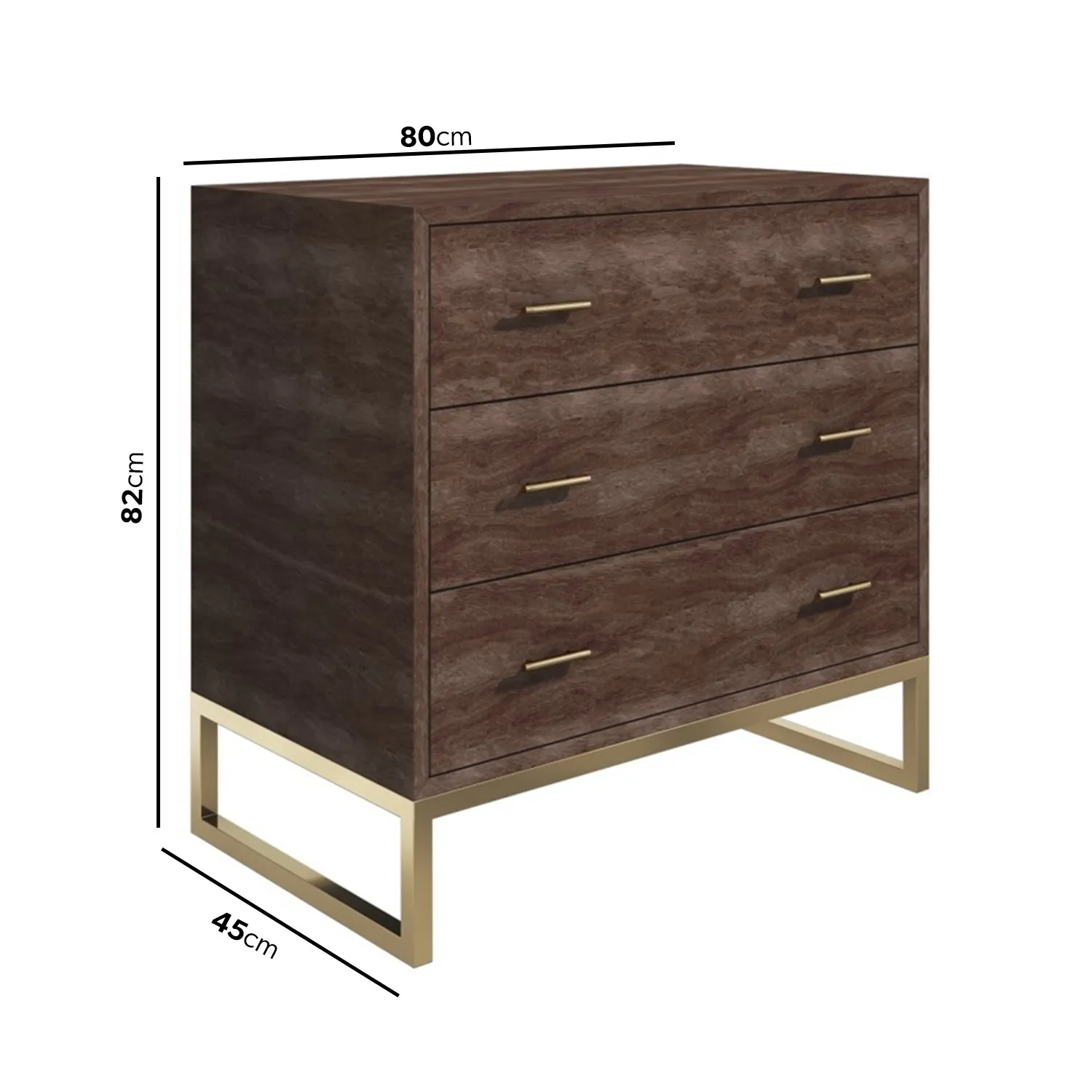 3-Drawer Chest with Legs - Walnut, Mango Wood
