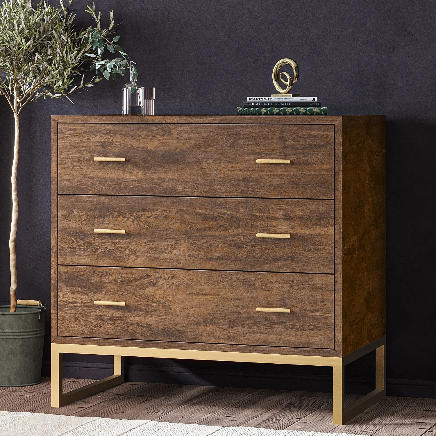 3-Drawer Chest with Legs - Walnut, Mango Wood image