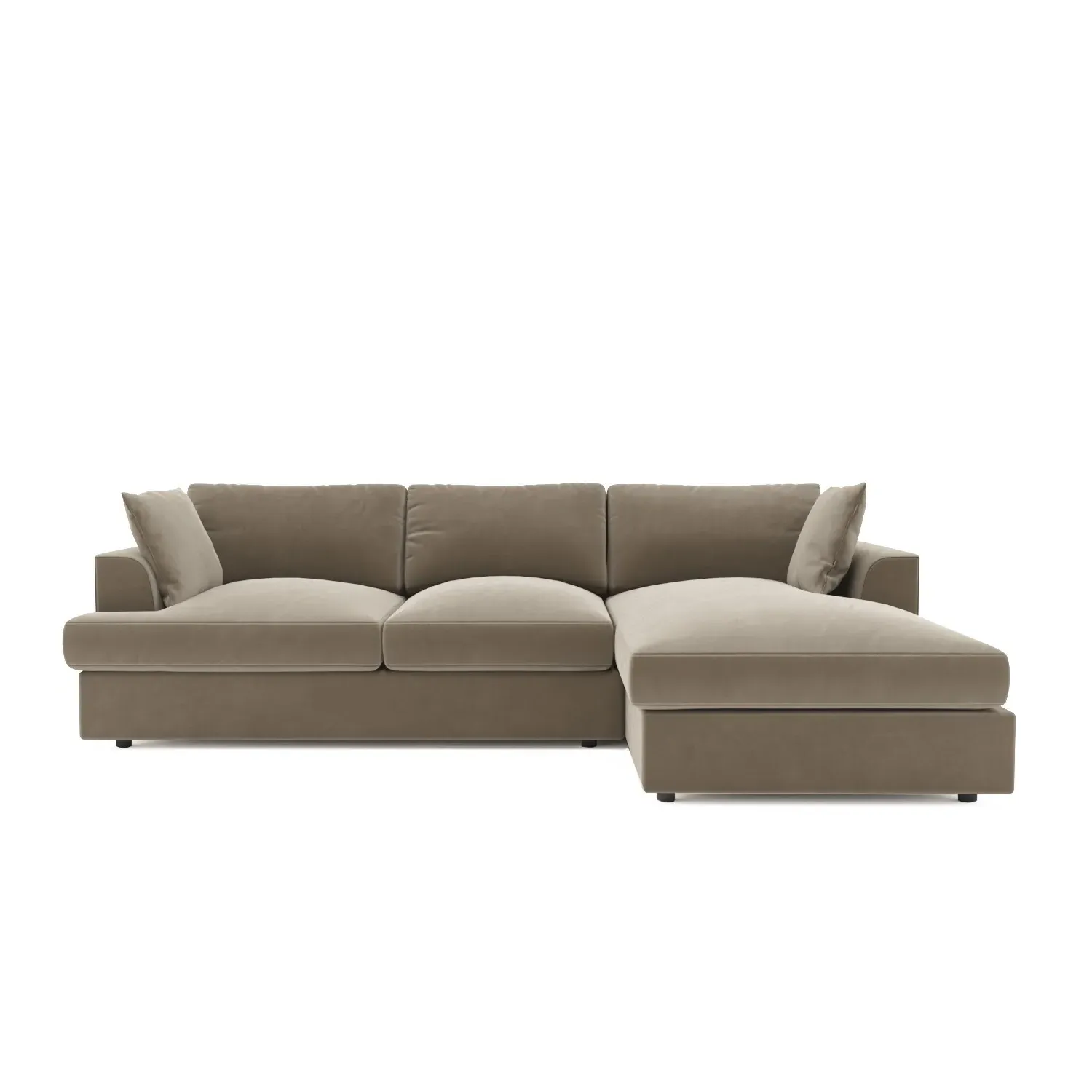 L-Shaped 4-Seater Chaise Sofa - Beige, Velvet