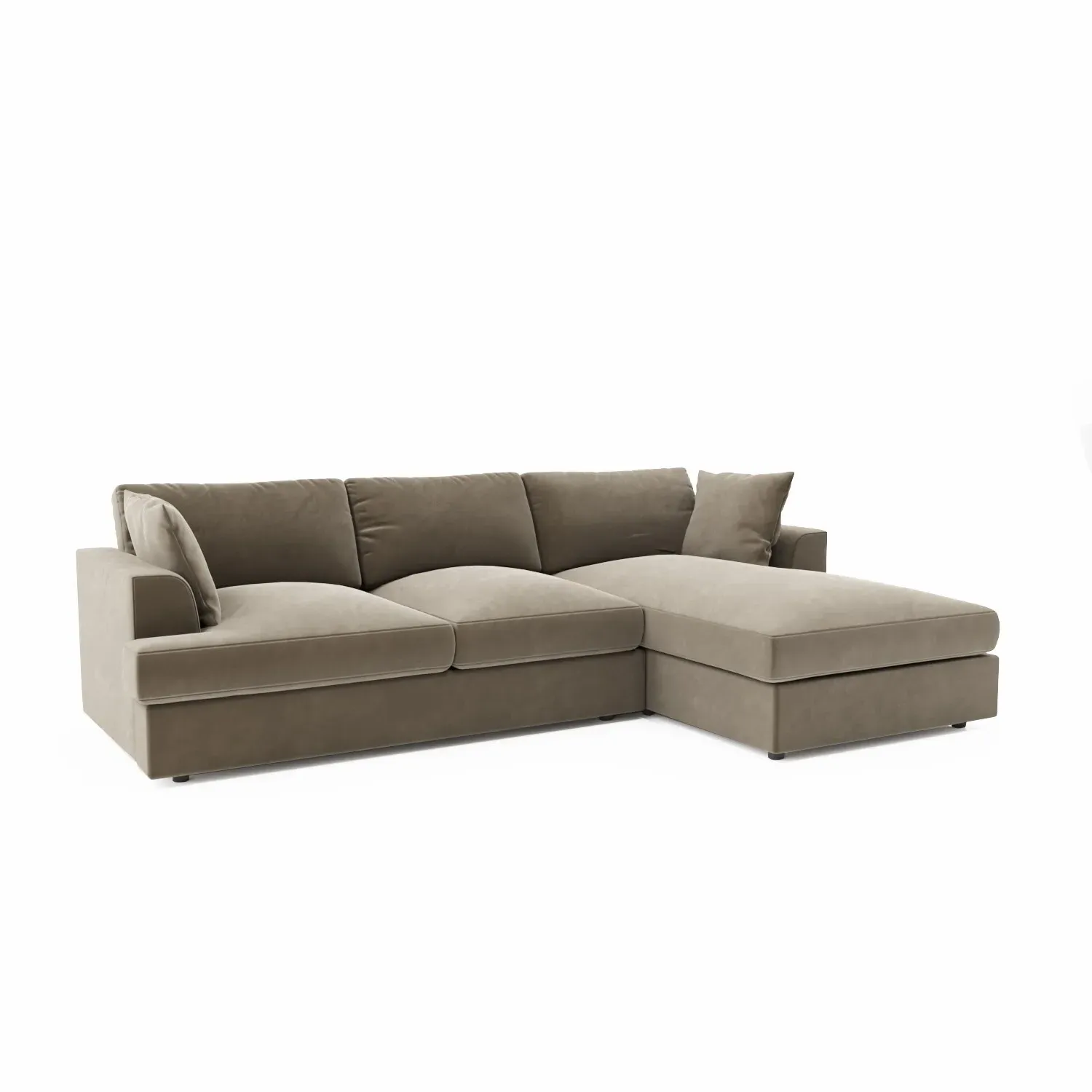 L-Shaped 4-Seater Chaise Sofa - Beige, Velvet