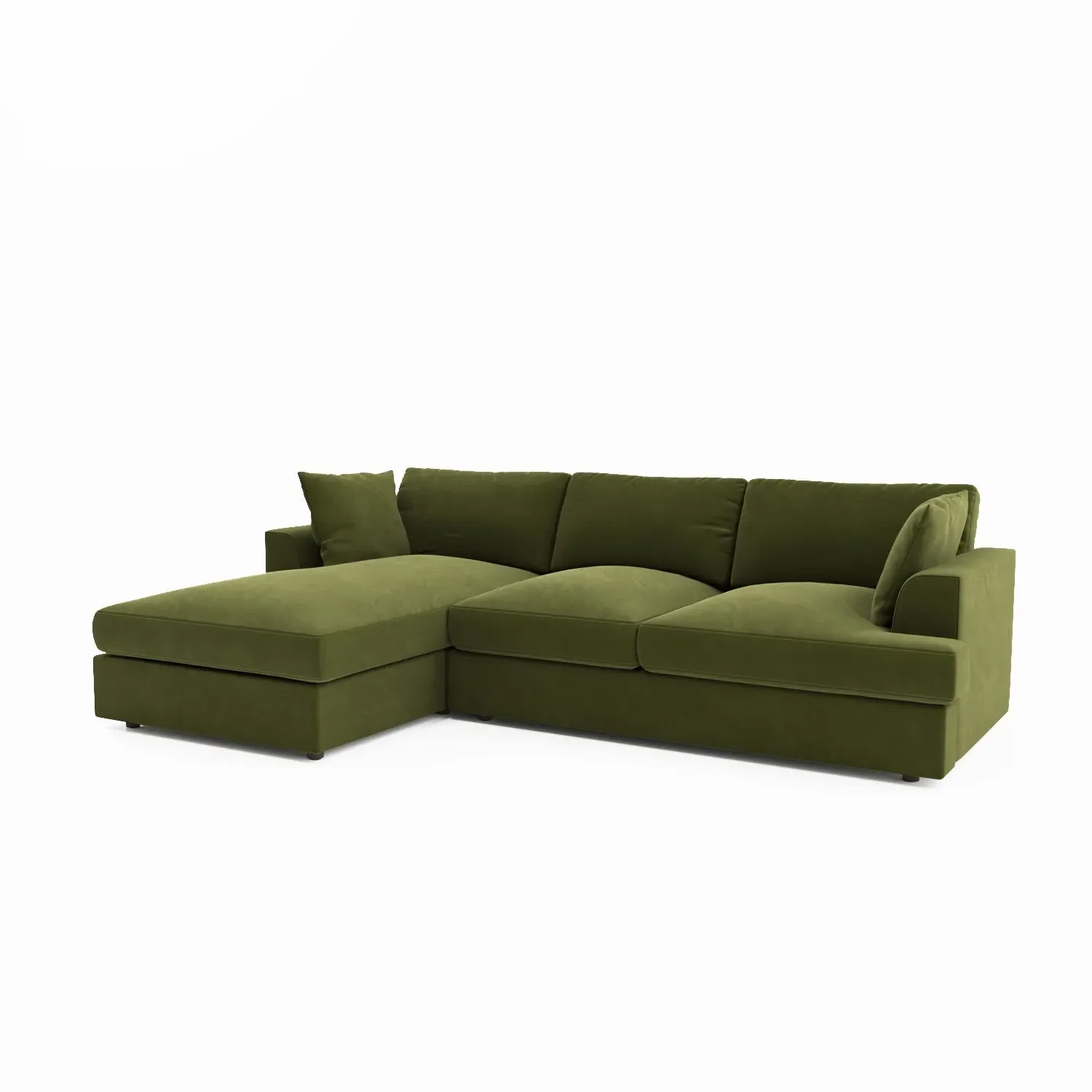 L-Shaped 4-Seater Chaise Sofa - Green, Velvet
