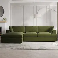 L-Shaped 4-Seater Chaise Sofa - Green, Velvet
