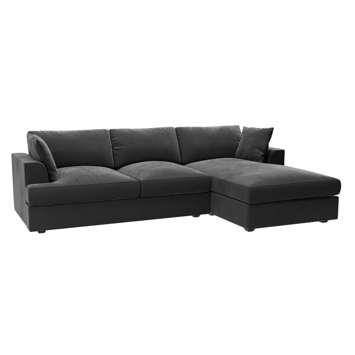 L-Shaped 4-Seater Chaise Sofa - Grey, Velvet