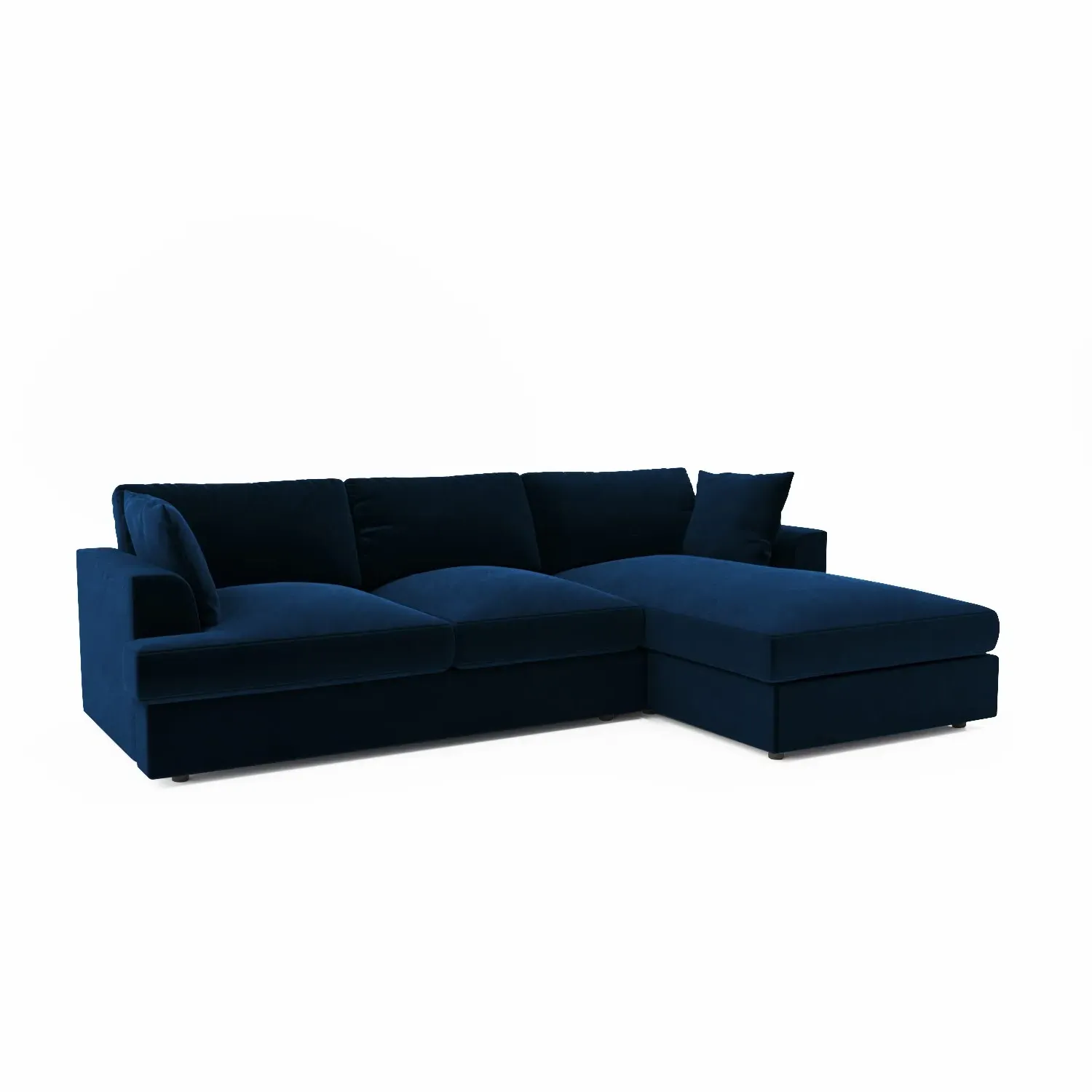 L-Shaped 4-Seater Chaise Sofa - Navy, Velvet