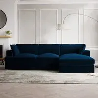 L-Shaped 4-Seater Chaise Sofa - Navy, Velvet