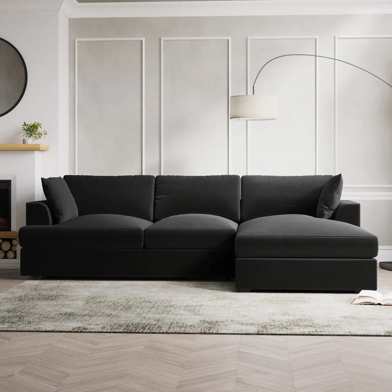 L-Shaped Corner Sofa Set with Chaise - Grey, Velvet