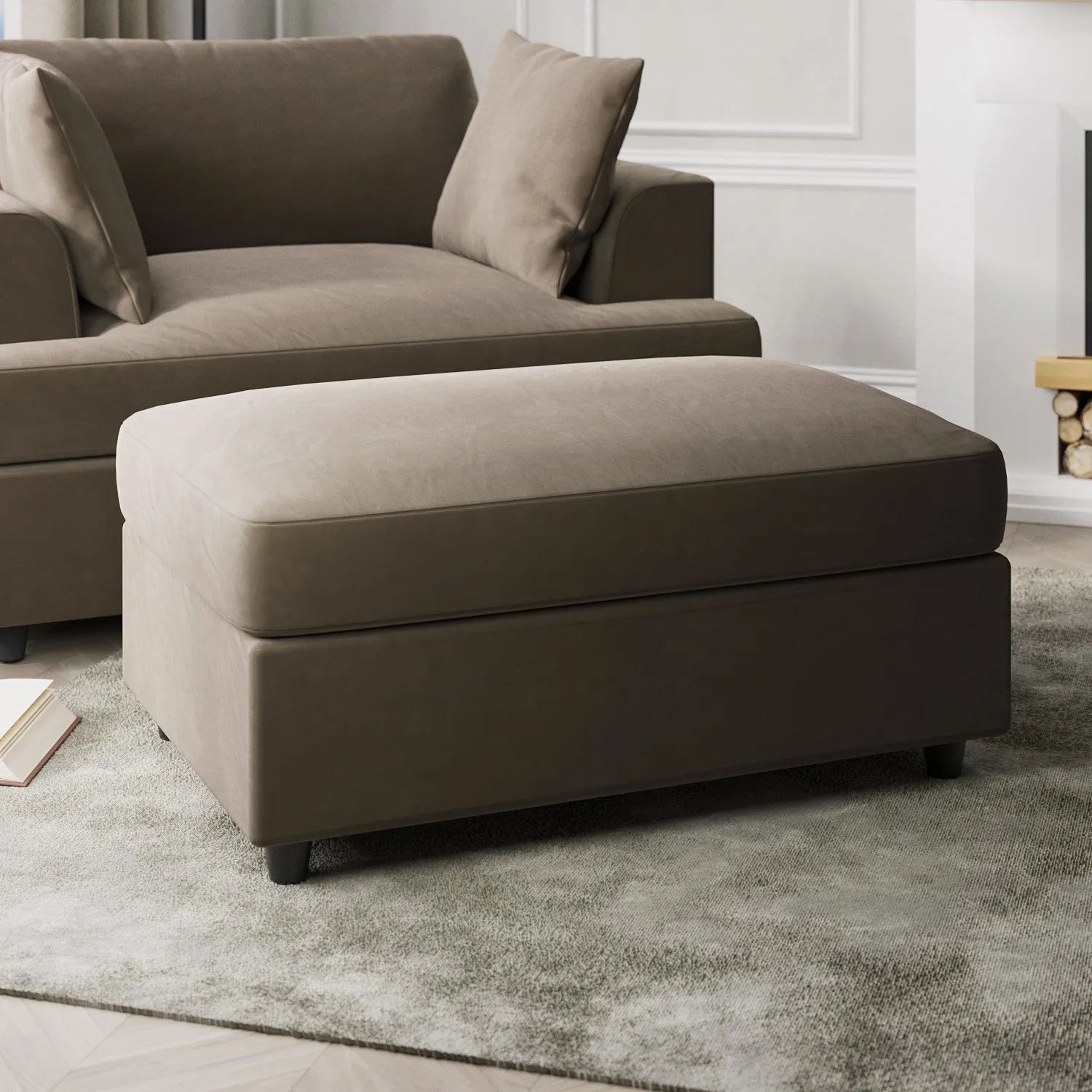 L-Shaped Corner Sofa Set with Chaise - Mink, Velvet