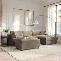 L-Shaped Corner Sofa Set with Chaise - Mink, Velvet