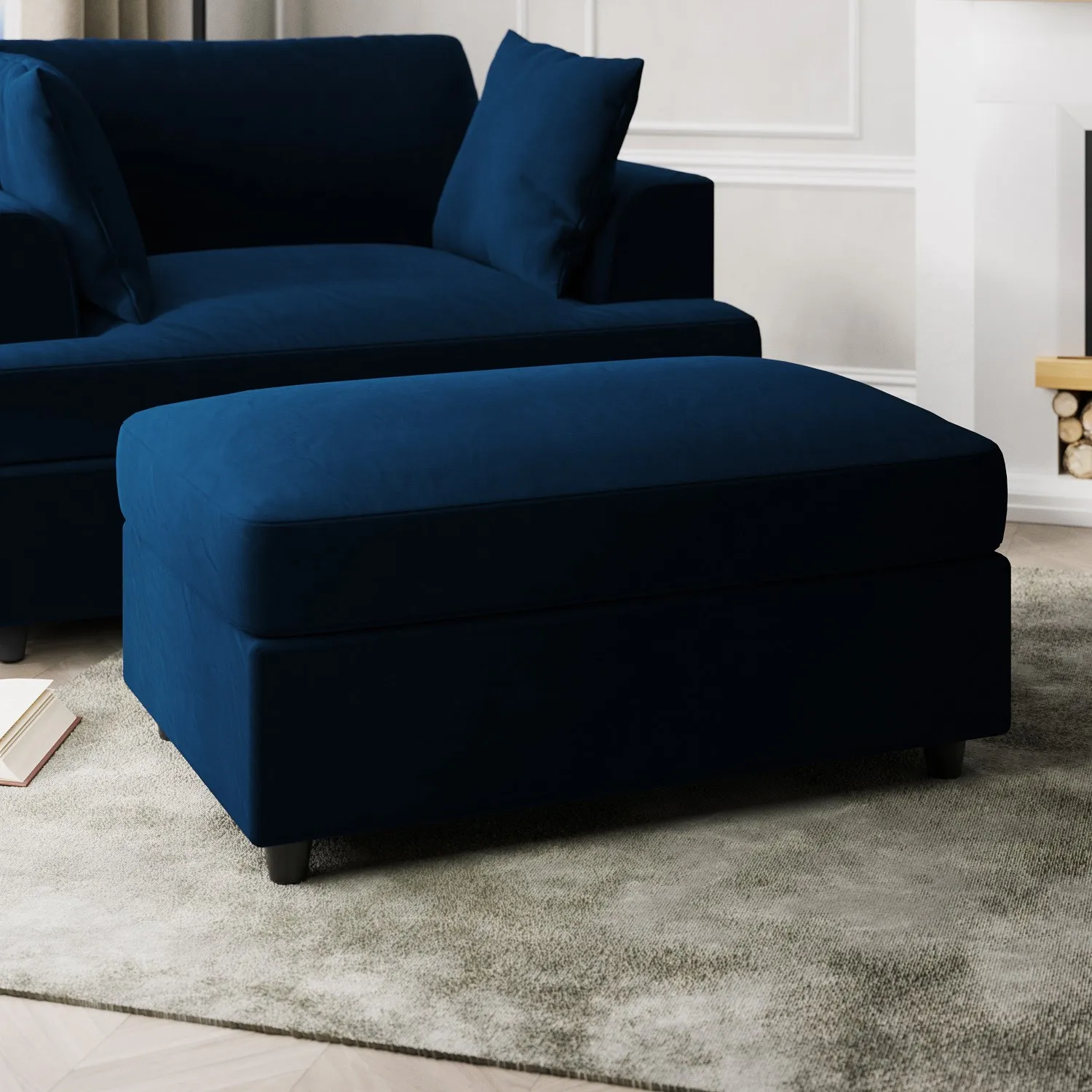 L-Shaped Corner Sofa Set with Chaise - Navy, Velvet
