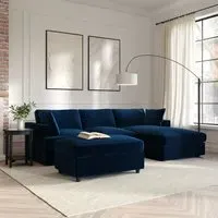 L-Shaped Corner Sofa Set with Chaise - Navy, Velvet