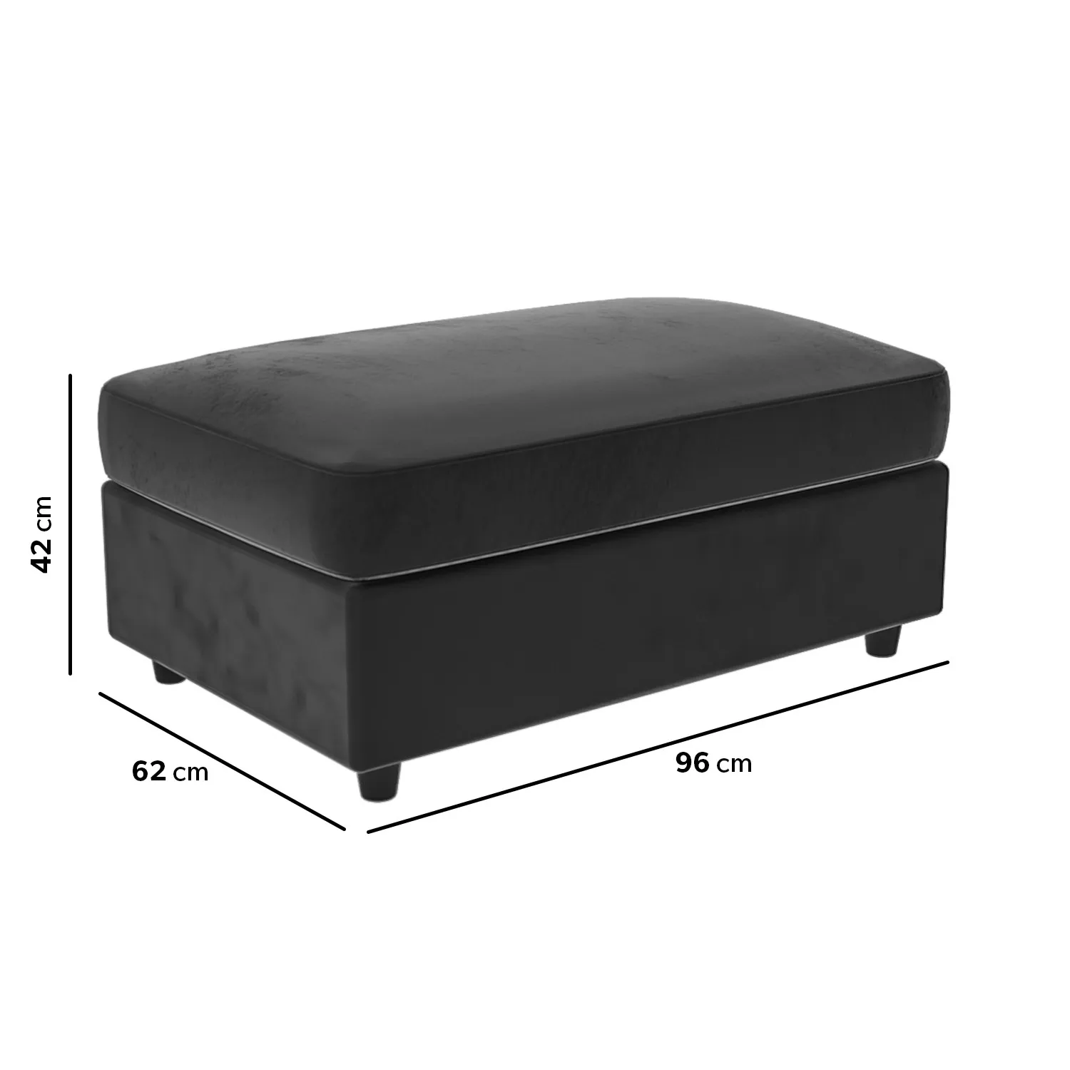 Large Footstool with Foam Fill - Grey, Velvet
