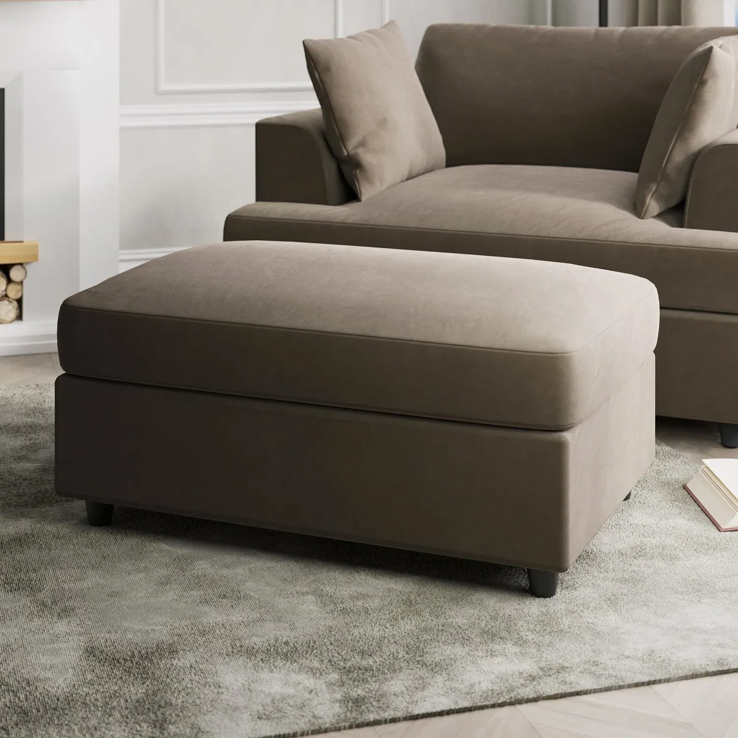Large Footstool with Foam Fill - Mink, Velvet image
