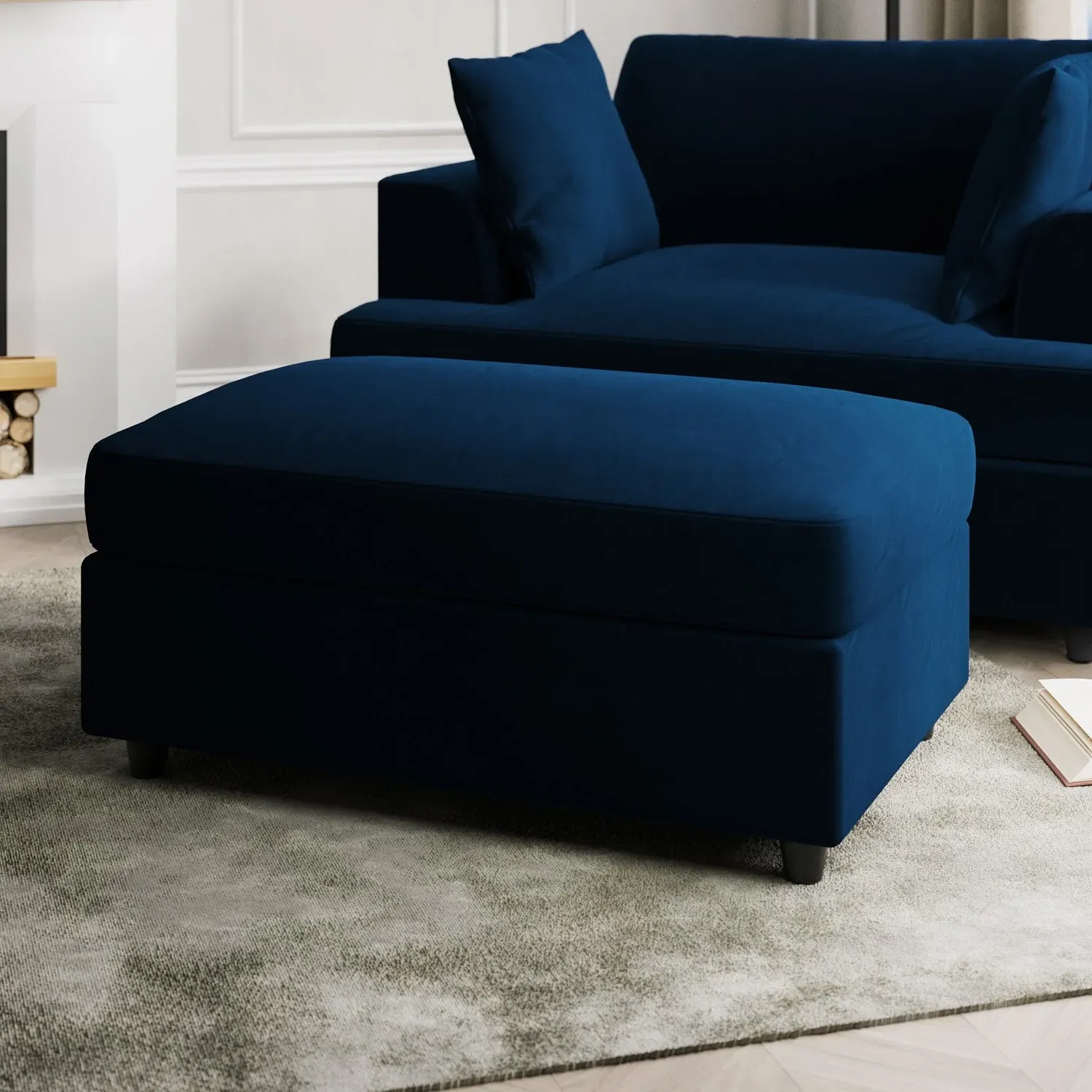 Large Footstool with Foam Fill - Navy, Velvet image