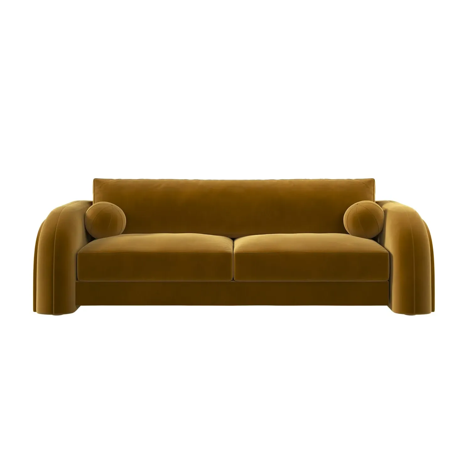 3-Seater Curved Sofa with Scatter Cushions - Yellow, Velvet