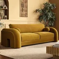 3-Seater Curved Sofa with Scatter Cushions - Yellow, Velvet