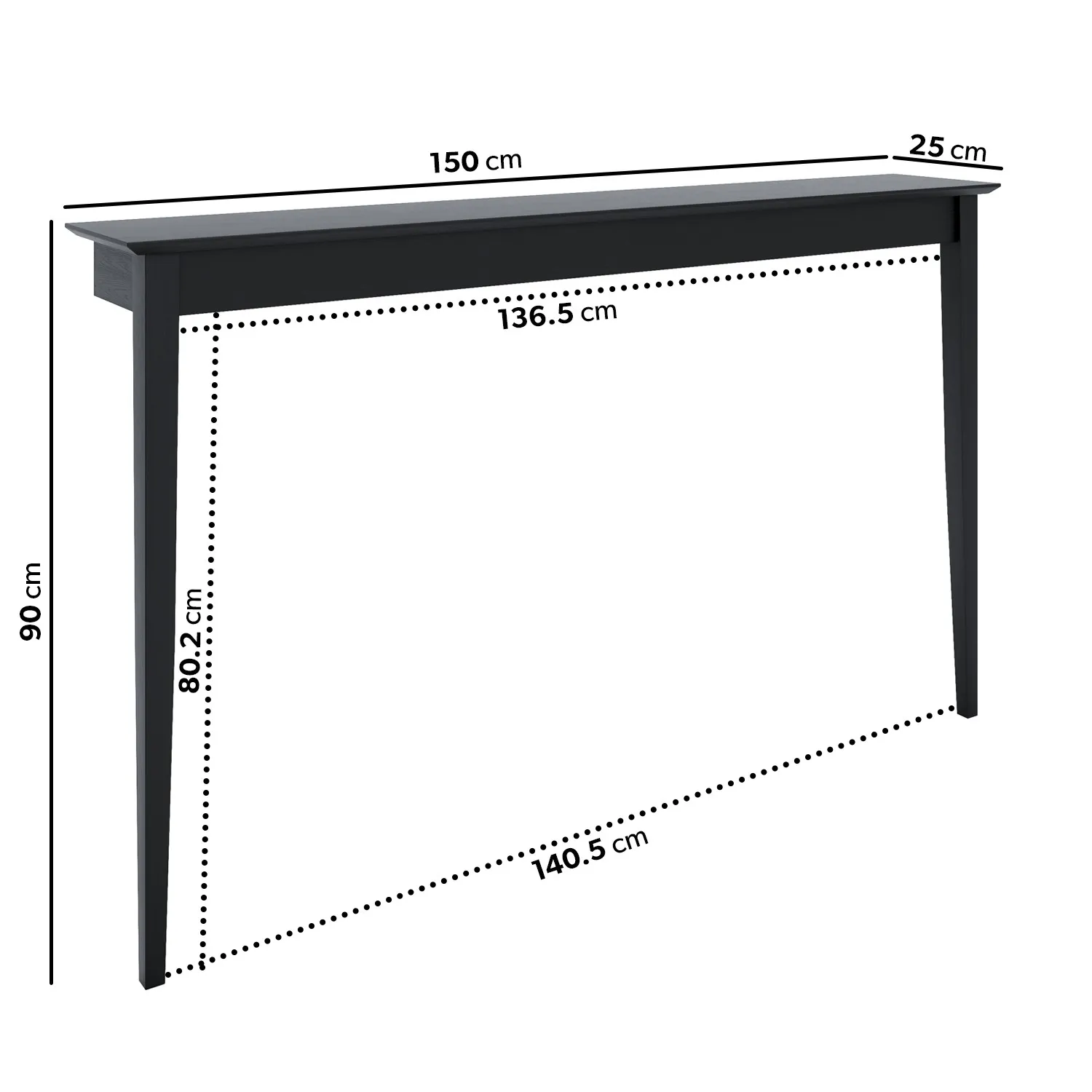 Large Wall Mounted Console Table - Black, Wood