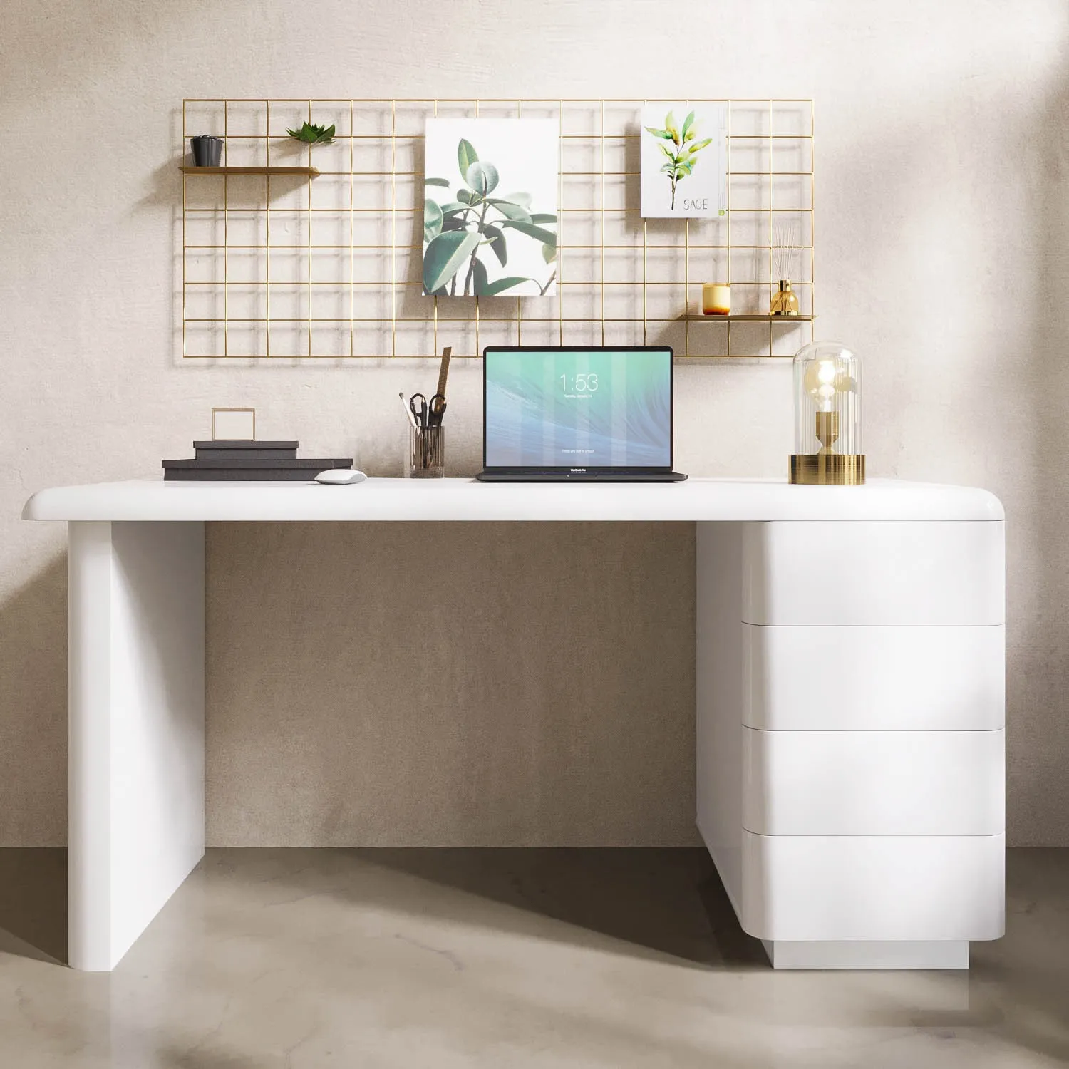 Desk with 4 Drawers - White, MDF