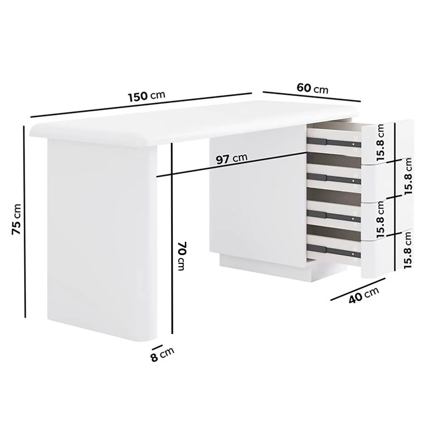 Desk with 4 Drawers - White, MDF