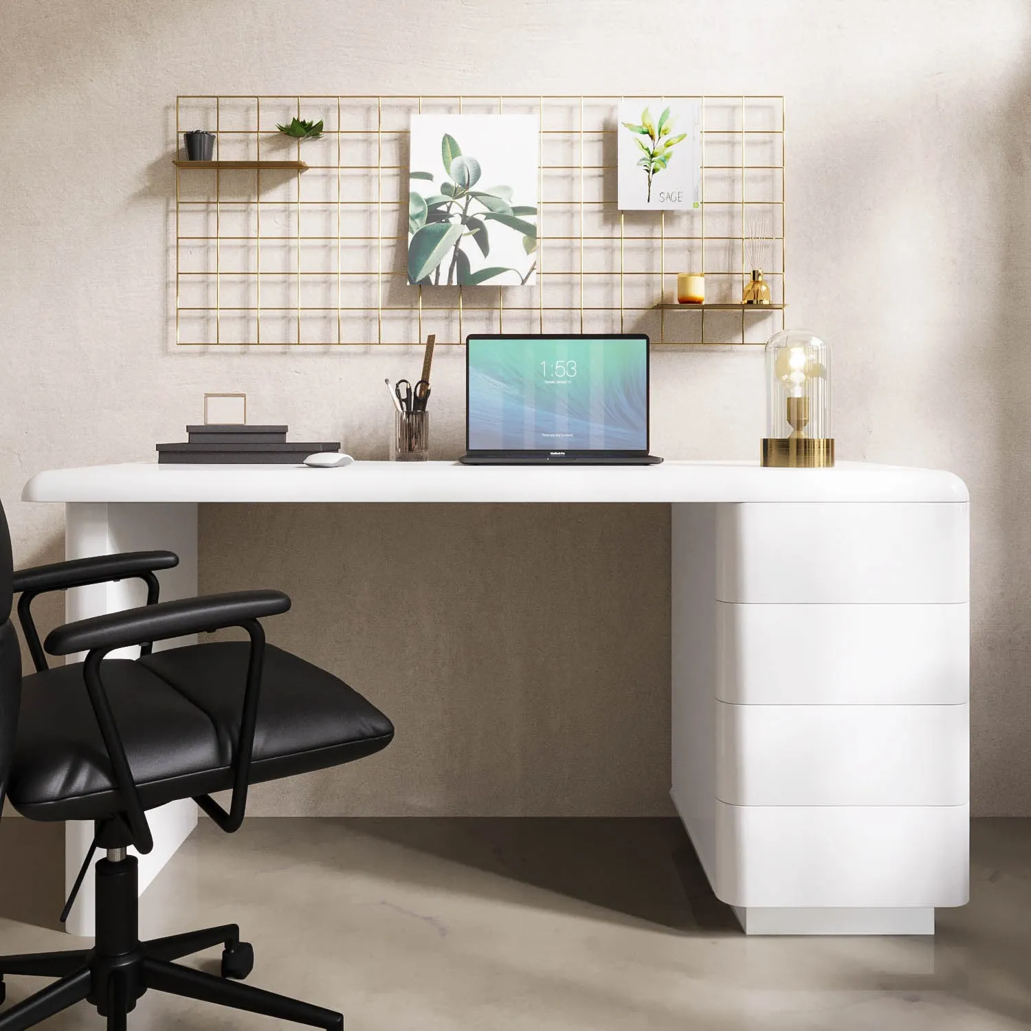 Desk with 4 Drawers - White, MDF