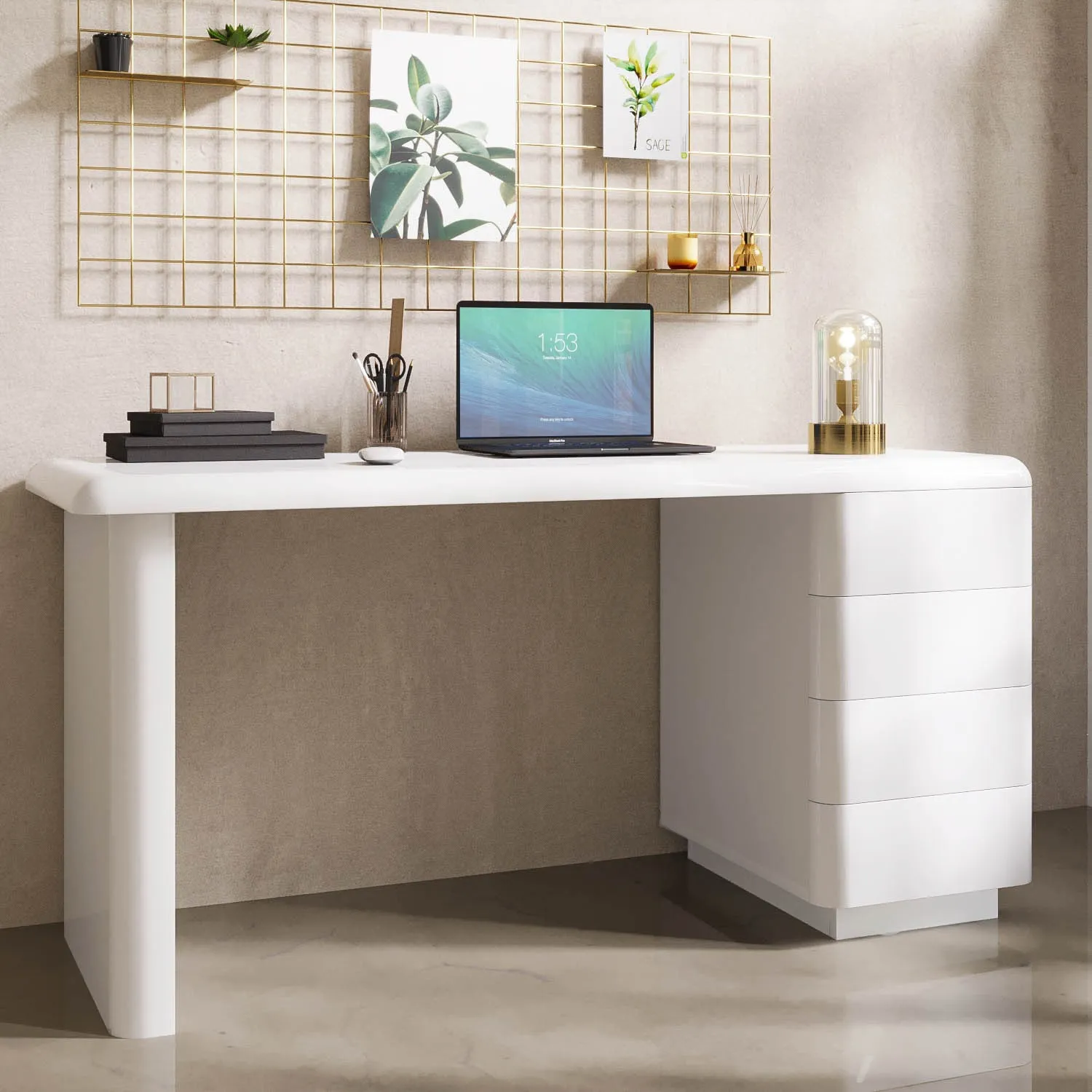 Desk with 4 Drawers - White, MDF image