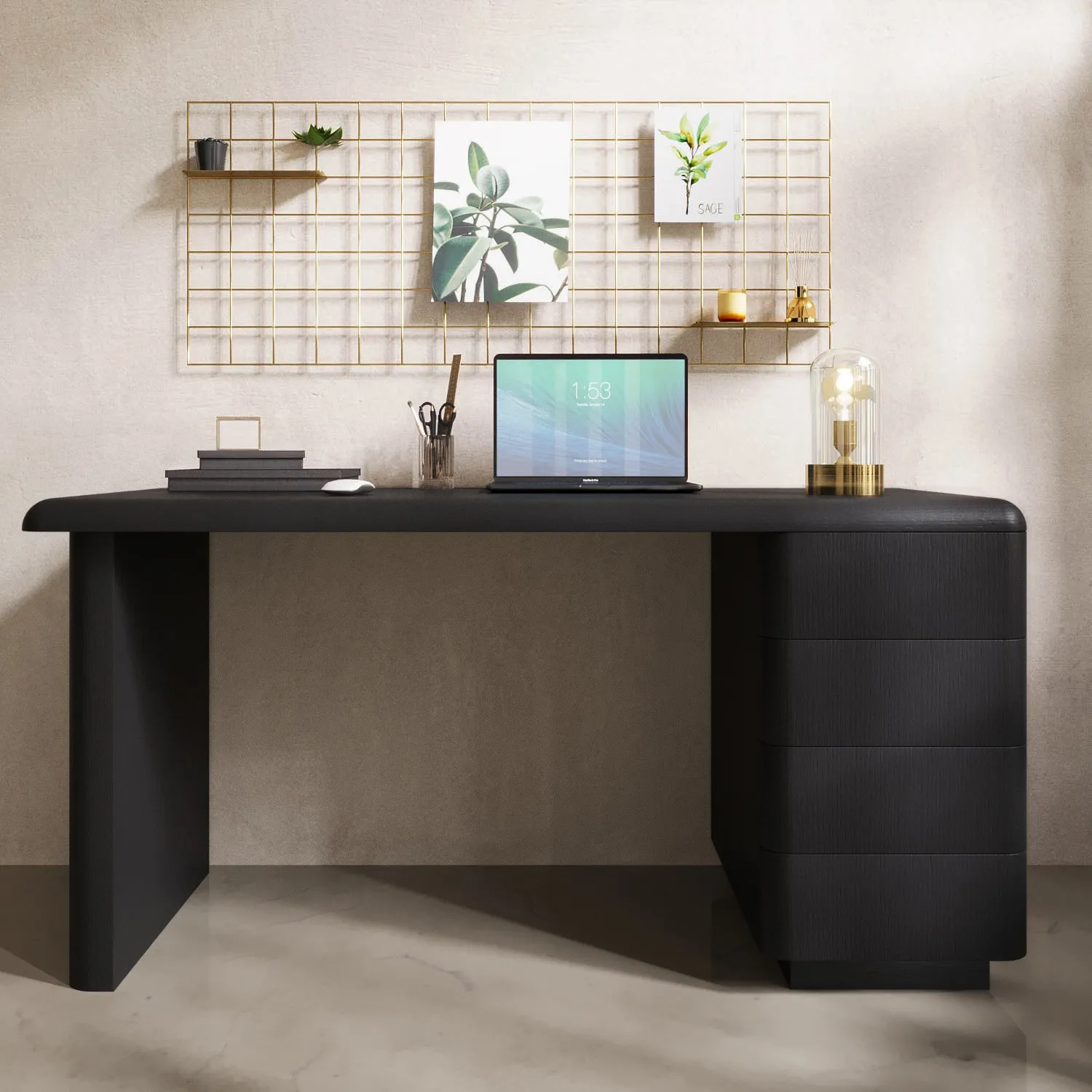 Wood Desk with 4 Drawers - Black, MDF image