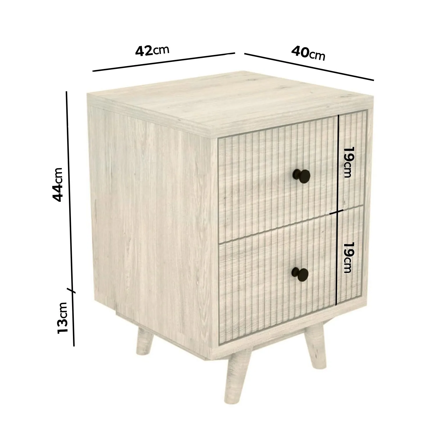 2-Drawer Bedside Table with Legs - Cream, Mango Wood