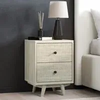 2-Drawer Bedside Table with Legs - Cream, Mango Wood