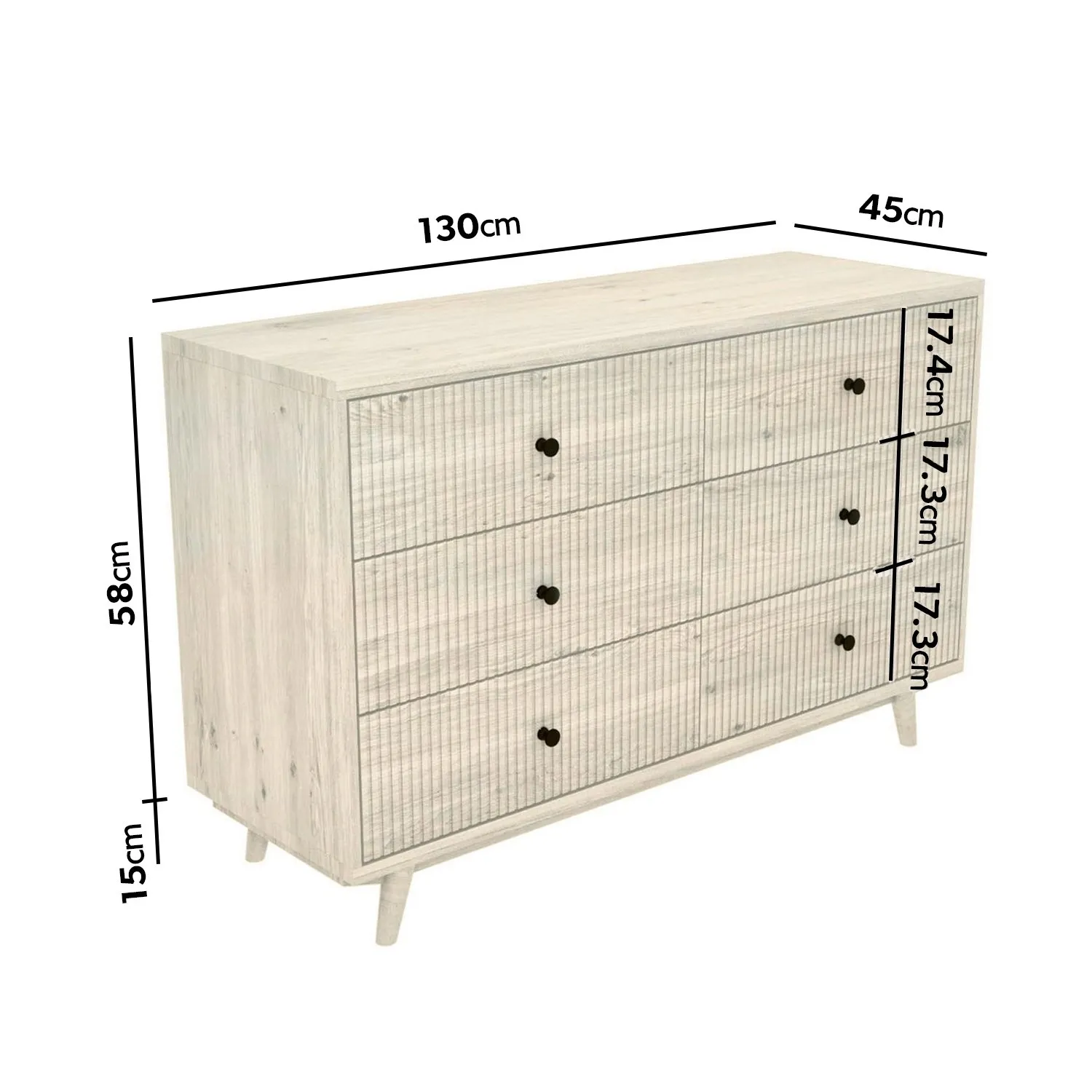 6-Drawer Chest with Legs - Cream, Mango Wood