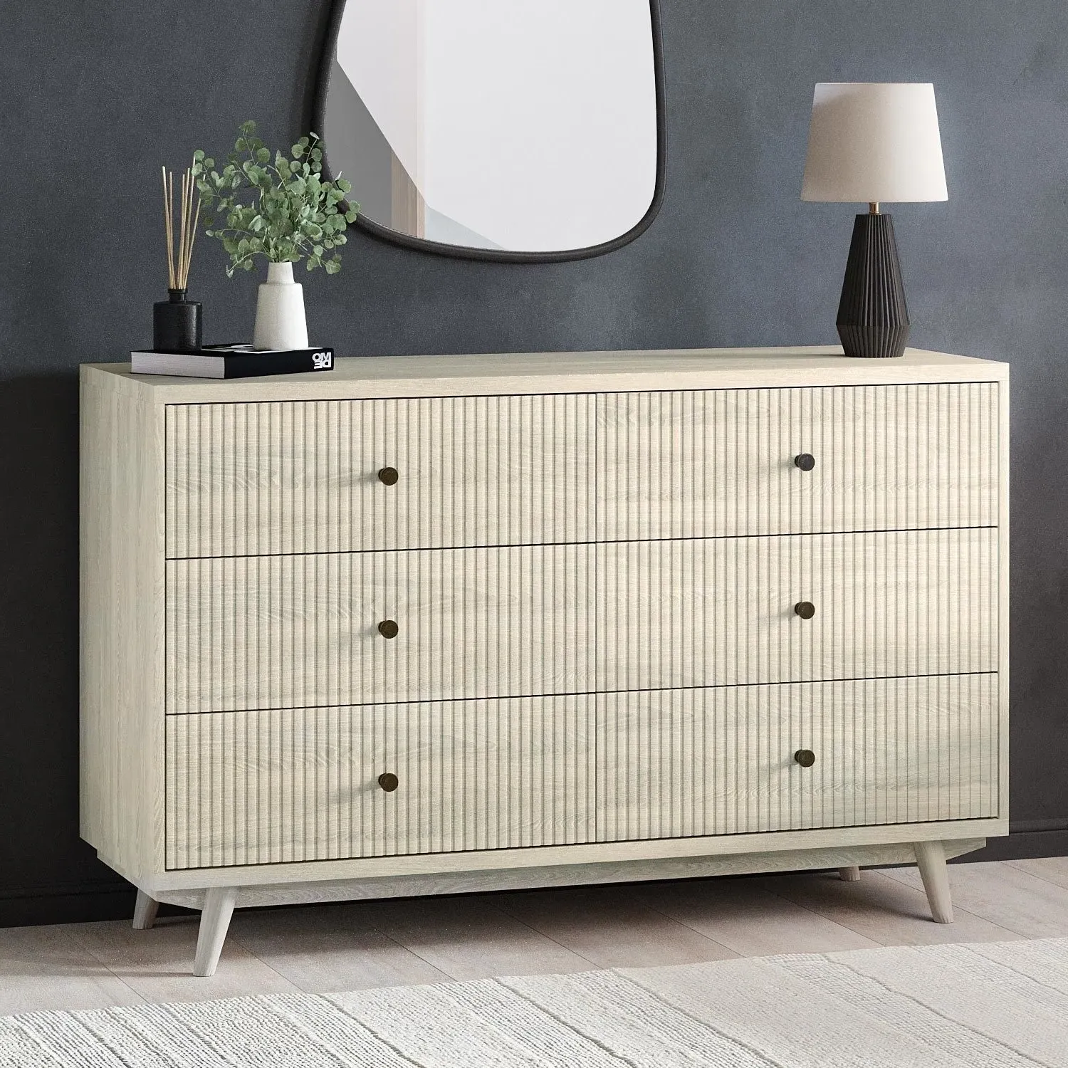 6-Drawer Chest with Legs - Cream, Mango Wood image