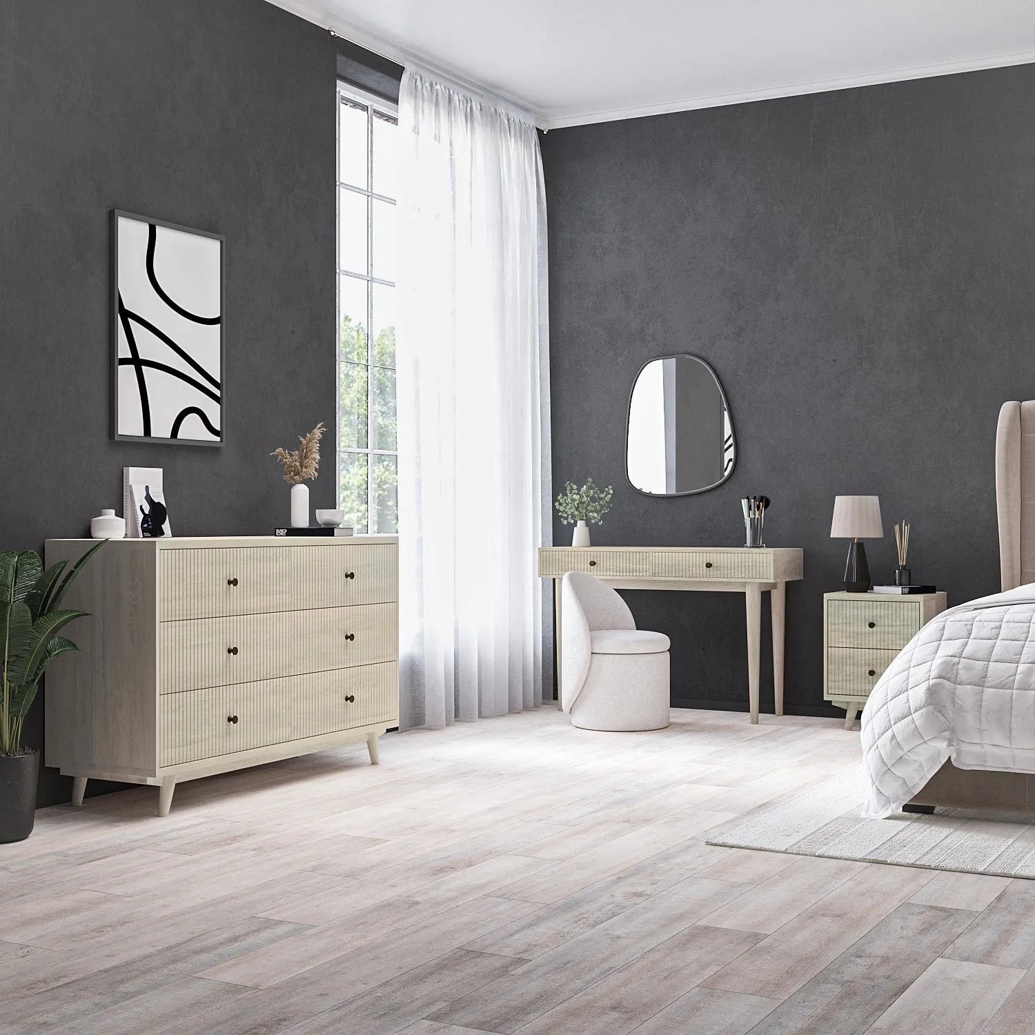 Dressing Table with Storage Drawers - Cream, Mango Wood