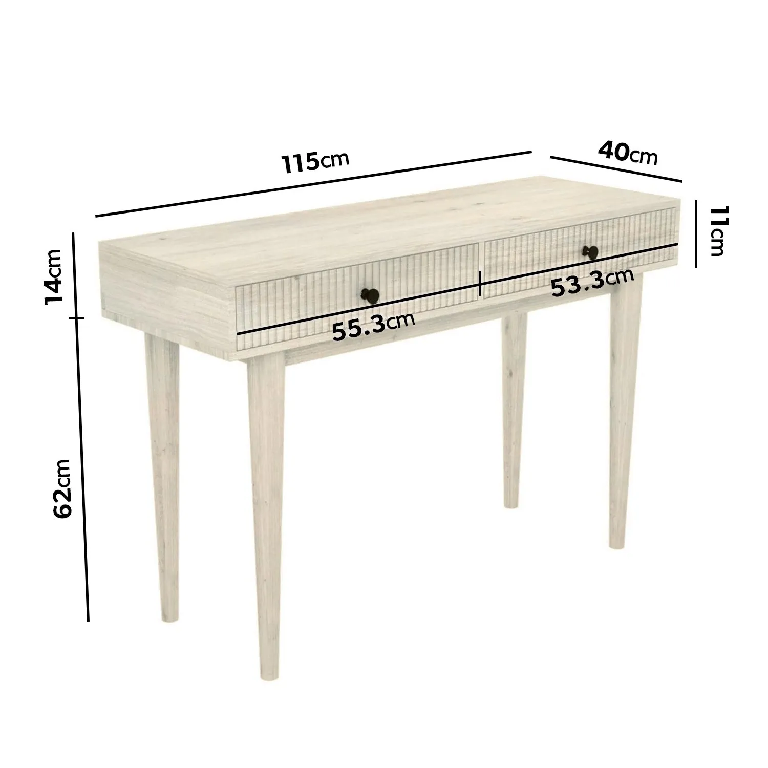Dressing Table with Storage Drawers - Cream, Mango Wood