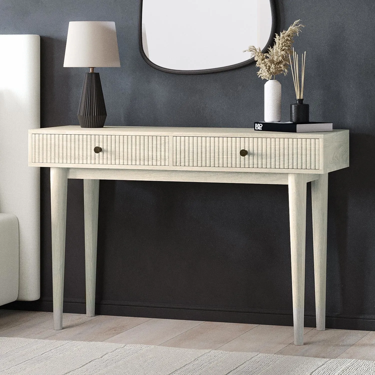 Dressing Table with Storage Drawers - Cream, Mango Wood