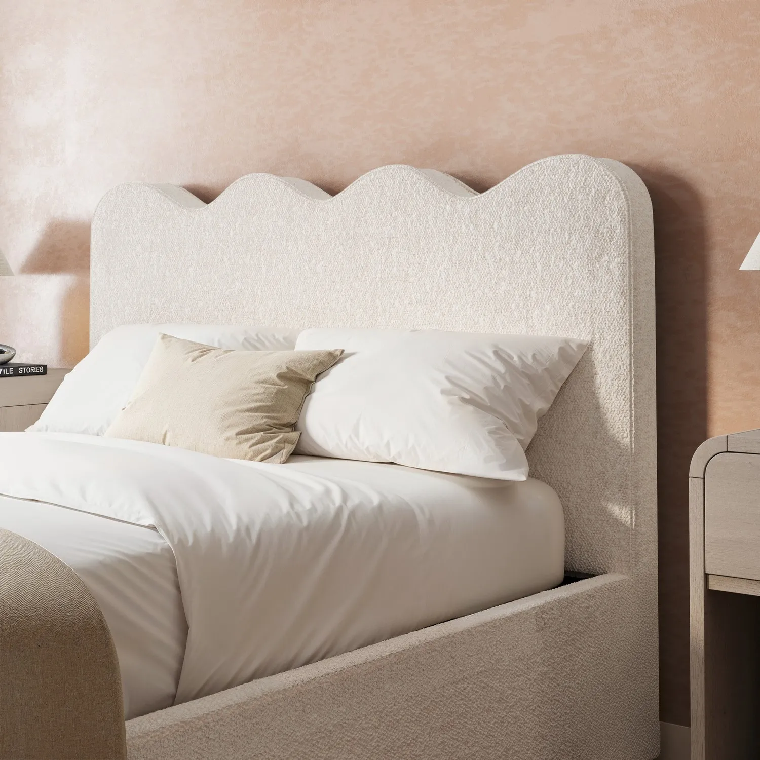 Small Double Ottoman Bed with Storage - Cream, Boucle
