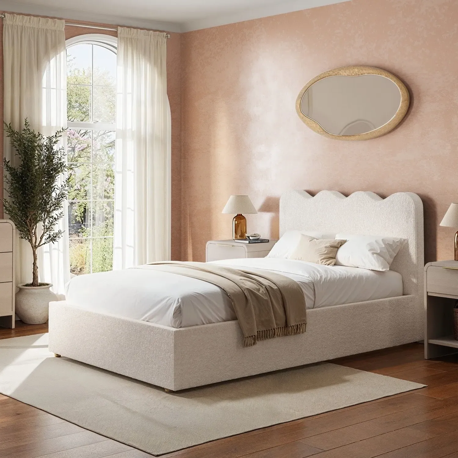 Small Double Ottoman Bed with Storage - Cream, Boucle image