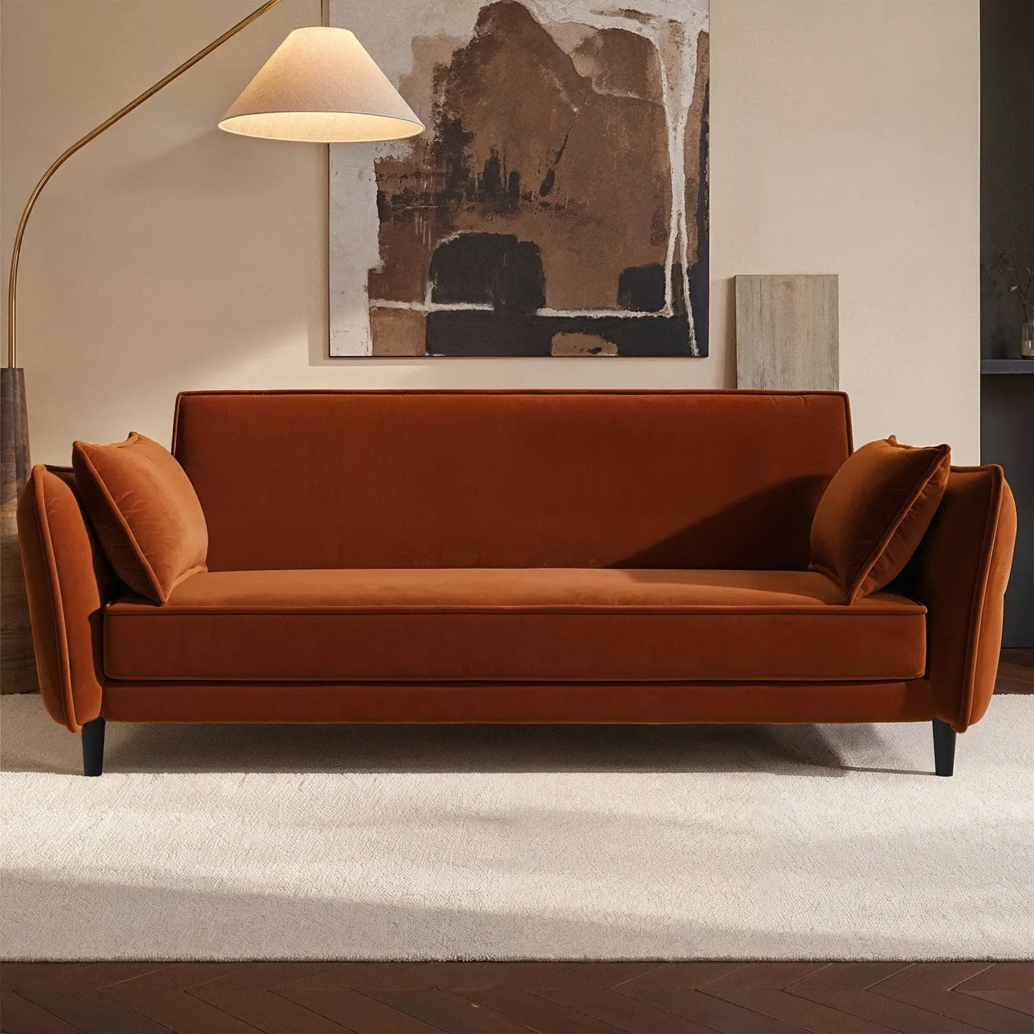3-Seater Sofa Bed with Click-Clack - Orange, Velvet