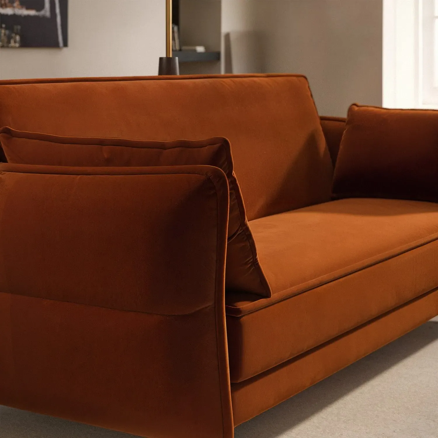 3-Seater Sofa Bed with Click-Clack - Orange, Velvet