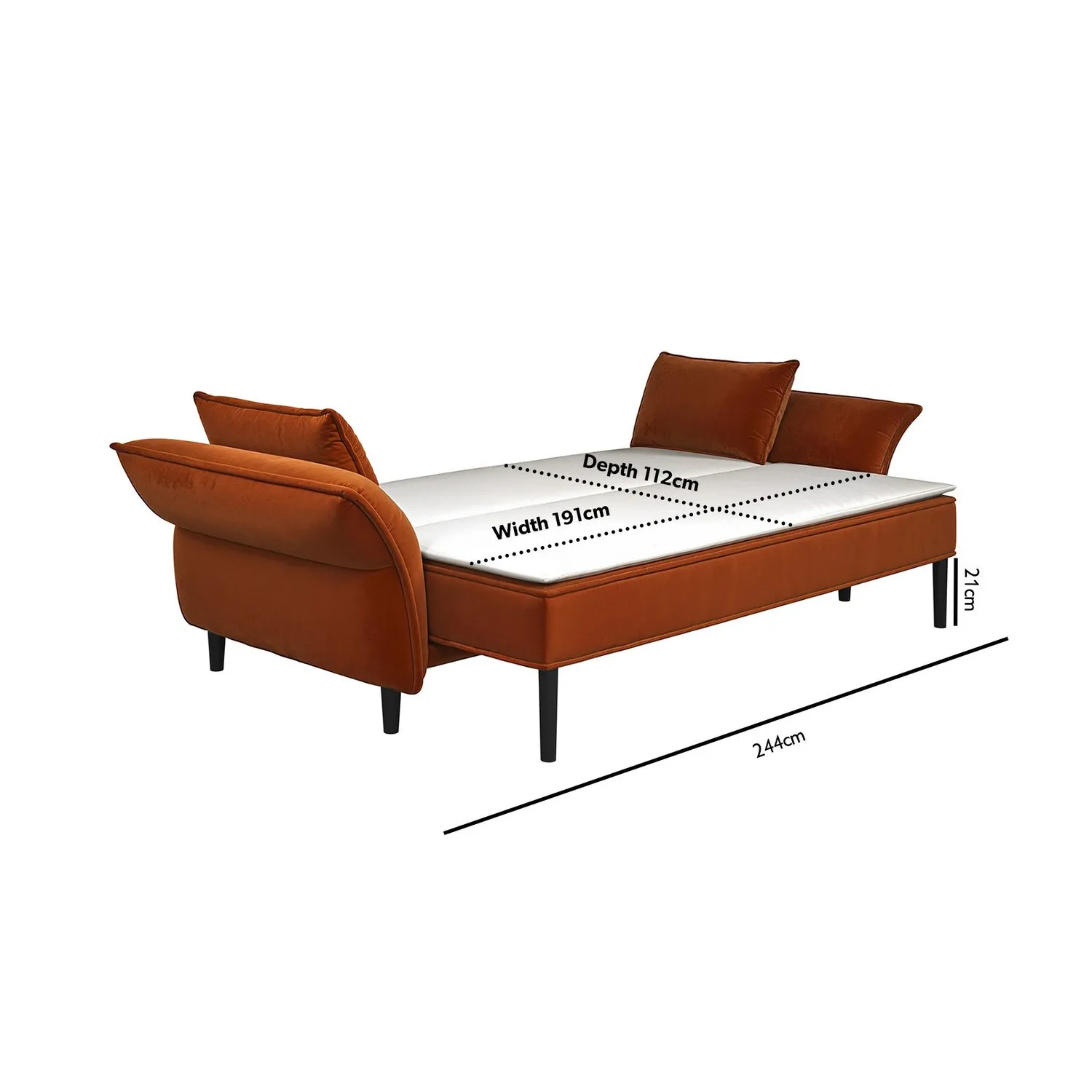 3-Seater Sofa Bed with Click-Clack - Orange, Velvet