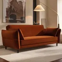 3-Seater Sofa Bed with Click-Clack - Orange, Velvet