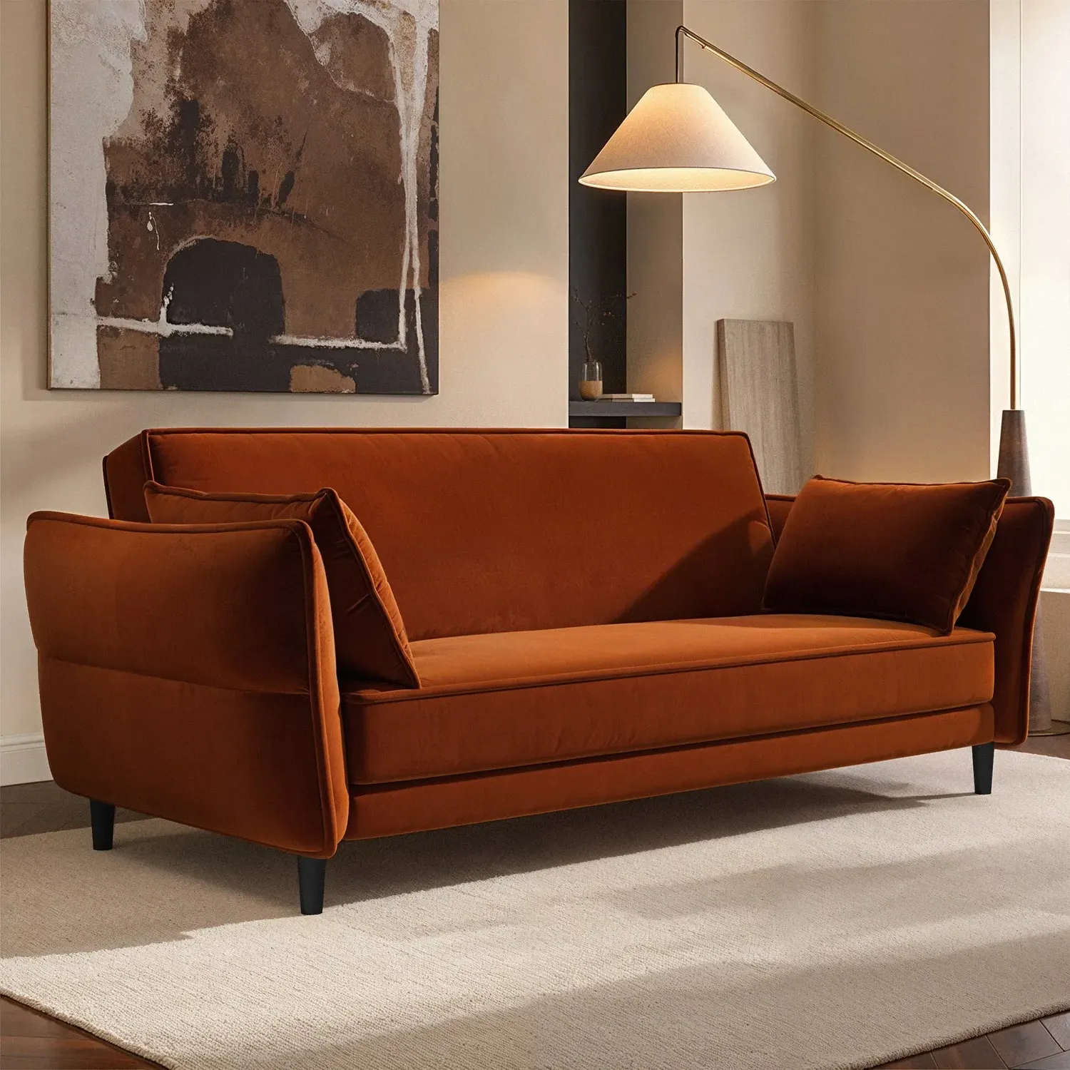 3-Seater Sofa Bed with Click-Clack - Orange, Velvet image