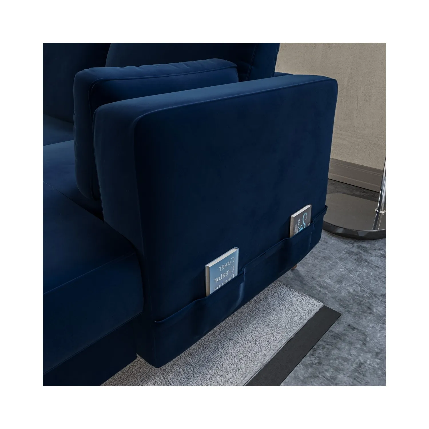 6-Seater U-Shaped Sofa Bed with Storage - Blue