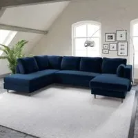 6-Seater U-Shaped Sofa Bed with Storage - Blue