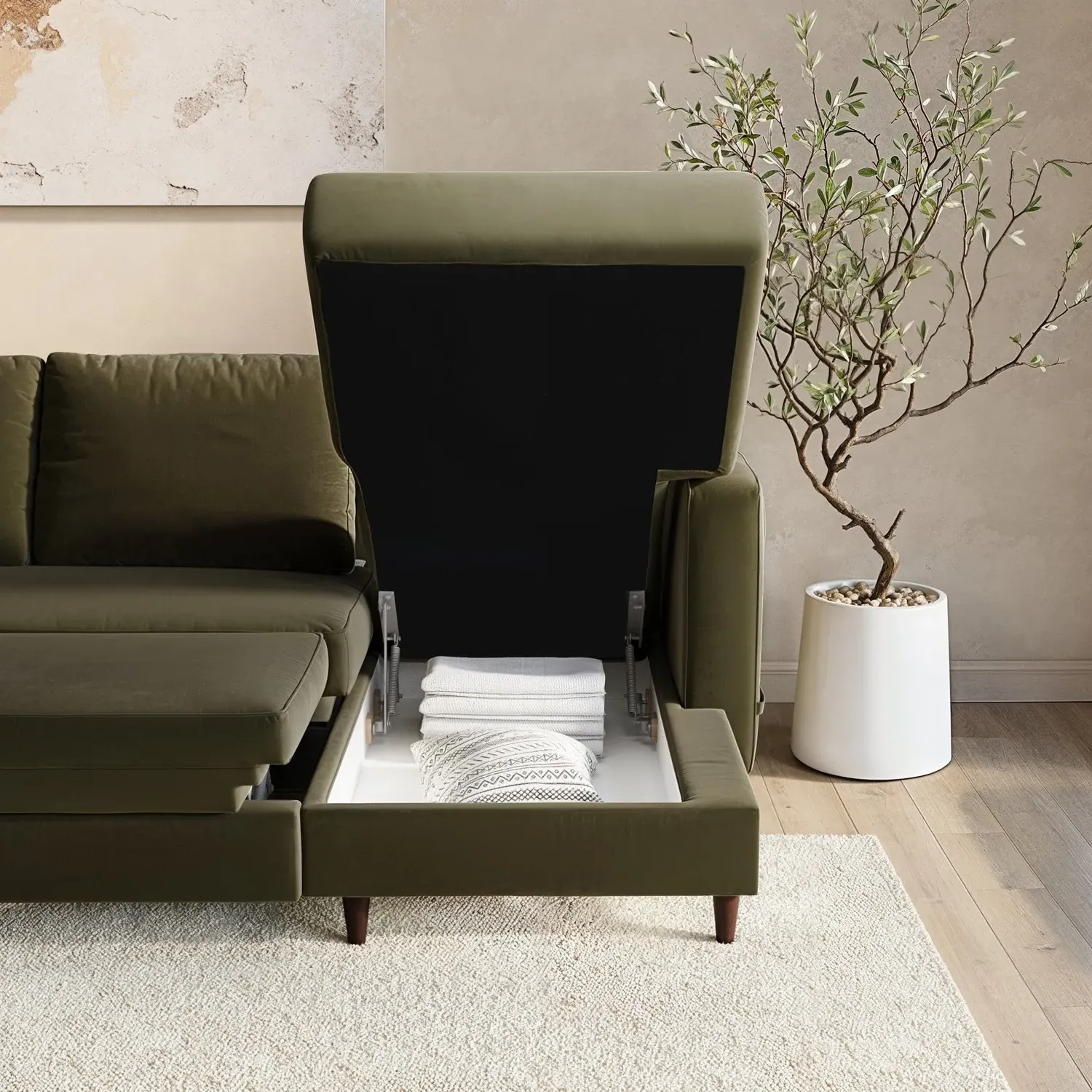 6-Seater U-Shaped Sofa Bed with Storage - Green